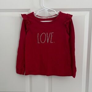 Rae Dunn Red Long Sleeve Kids Shirt with 'LOVE' Design
